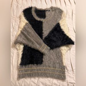 Dex Women's Lightweight Knit Sweater Size XS Black Gray Ivory Gold Accents